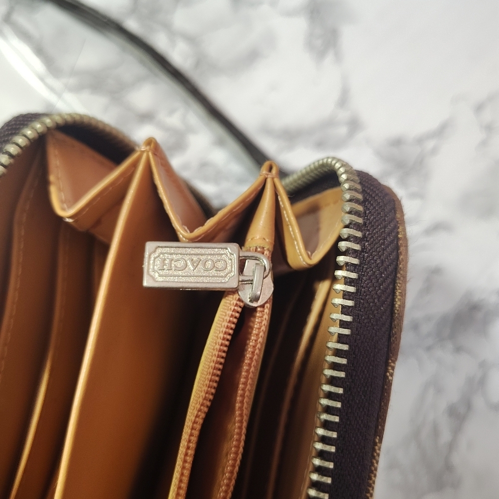 Coach Brown Signature Canvas Wristlet with Silver Accents - Picture 2 of 5
